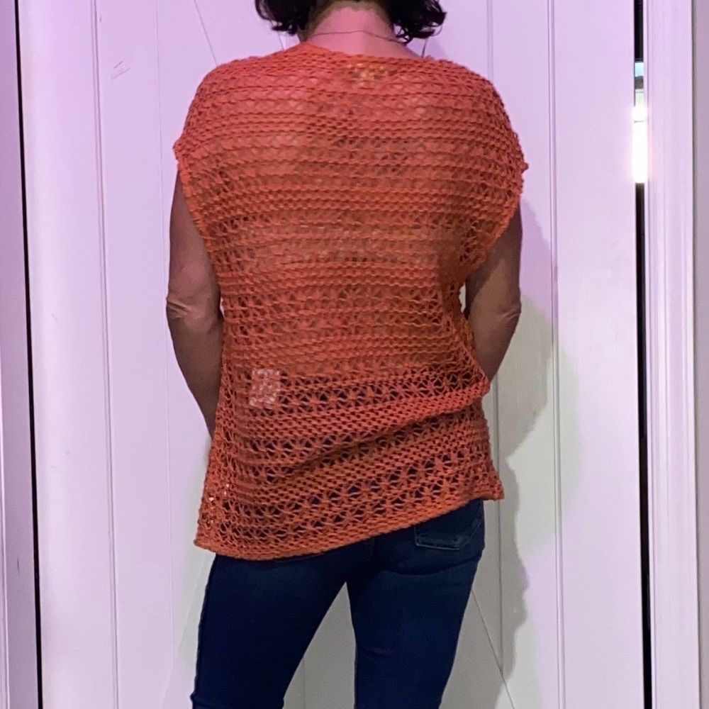 Brina & Em BurntOrange BOHO Crochet Open Weave Top